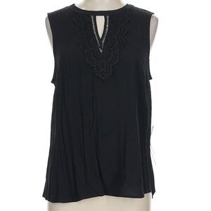 Black Sleeveless Blouse with V-Neck and Embellished Cut Outs